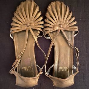 Stuart Weitzman Art-Deco Sandals, Metallic Bronze